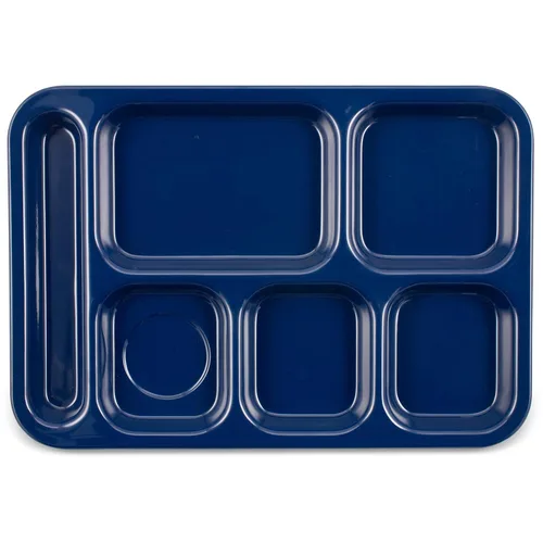 Vista 15 de Carlisle FoodService Products Bandeja de plástico para comida diestra con 4 compartimentos para escuelas, cafeterías y comedores, melamina, 10 x Azul