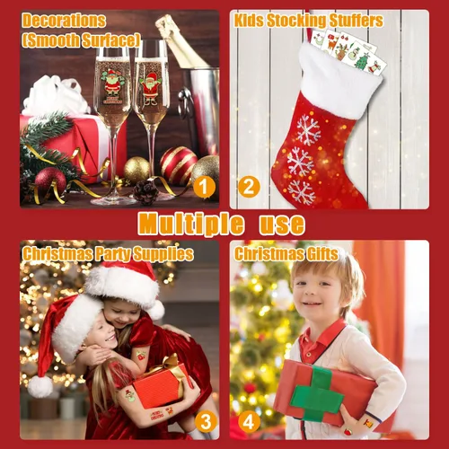 Vista 4 de Partywind 105 estilos de suministros de fiesta de Navidad brillantes para niños, tatuajes temporales luminosos de Navidad para decoraciones