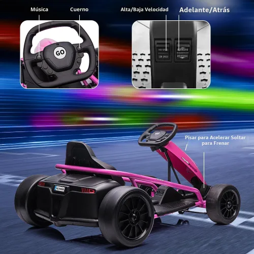 Vista 4 de 24V niños eléctrico Drift Go Kart con 300W*2 motores Rosa