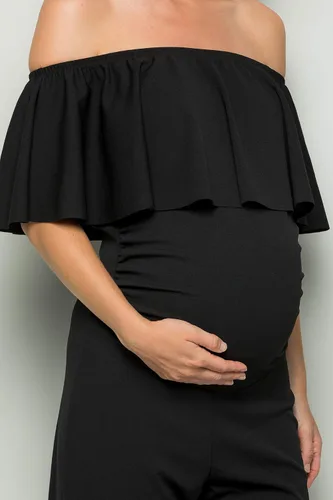 Vista 8 de My Bump Mono de maternidad con volantes y hombros descubiertos (fabricado en Estados Unidos)