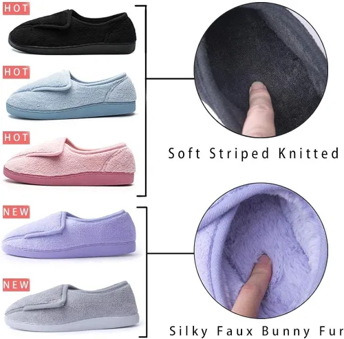 Vista 6 de Git-up Pantuflas para diabéticos de espuma viscoelástica para mujer, artritis, edema, ajustables, con puntera cerrada, con pies hinchados, cómodas