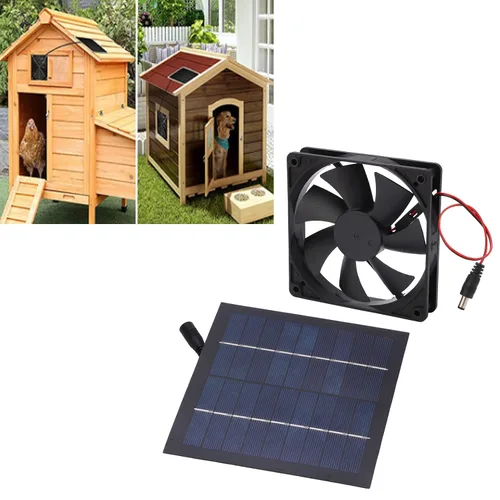 Vista 2 de Kit de ventilador de panel solar, ventilador de escape de 20 W para cocinas, invernaderos, casas de mascotas, gallineros, remolques, material ABS