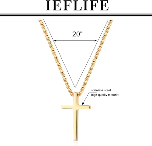 Vista 6 de IEFLIFE Collares de cruz, regalos para hombres, collar de cruz de plataoronegro, cadena con colgante de cruz para hombres, día del padre, Navidad