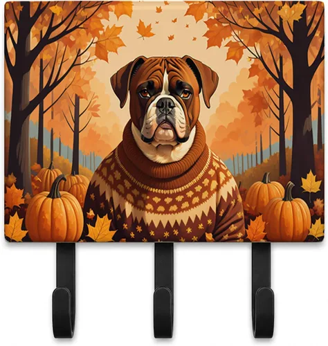 Vista 60 de Affenpinscher - Correa de otoño o llavero Affenpinscher Fall artwork on ceramic tile with three steel hooks for keys, leashes, towels
