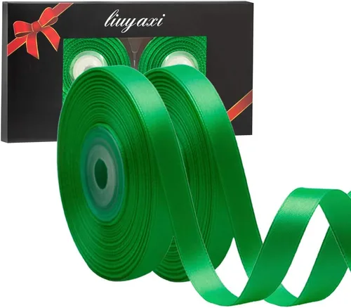 Vista 126 de Cinta de satén verde manzana de doble cara de color sólido de 1/2 pulgada x 25 yardas, cintas perfectas para manualidades, decoración de bodas