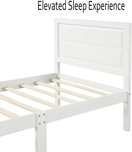 Vista 4 de Base de cama individual de madera con cabecero/estribo, marco de cámara de plataforma moderna, base de colchón de soporte de listones de madera