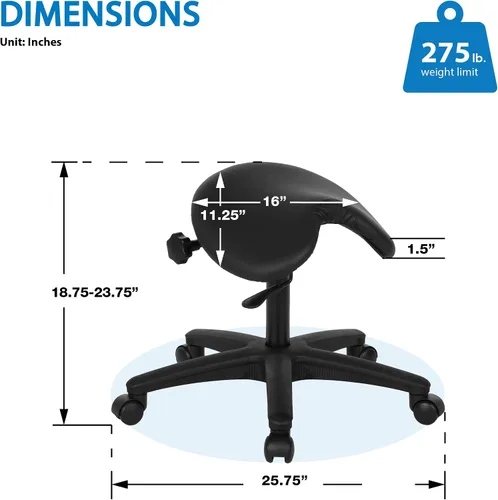 Vista 3 de Silla de dibujo Office Star con asiento sin respaldo y ajuste de ángulo, ajuste neumático de altura de 19 a 24 pulgadas, vinilo negro