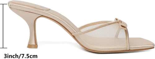 Vista 4 de Mostrin - Sandalias con tacón de gatitos para mujer, con punta redonda con lazo, vintage, sexy, de tacón aguja, sin talón, para fiesta y uso diario