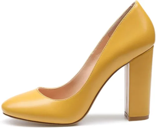 Vista 2 de Castamere Tacones altos de bloque para mujer, bombas de punta redonda, 3.9 in