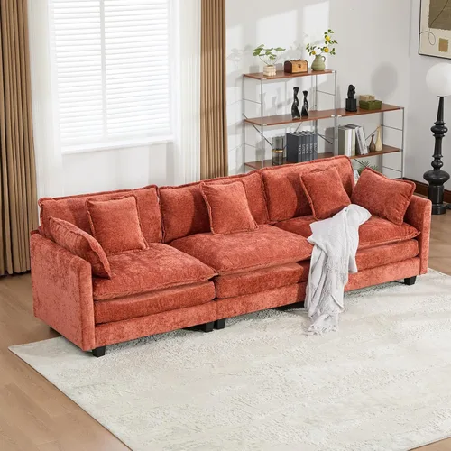 Vista 282 de Sofá seccional modular verde de 111.5", sofás seccionales grandes de 3 plazas para sala de estar, sofá nube oversized de tela chenille con otomana