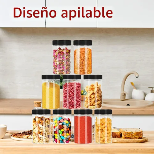 Vista 6 de Hajoyful Tarros de plástico con tapas, 20 frascos de plástico transparente de 14 onzas con tapas herméticas a prueba de fugas, de plástico negro