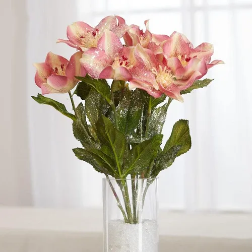 Vista 5 de Factory Direct Craft Arbusto de rosas artificiales de Navidad de Hellebores verdes – Rosas de Navidad de seda para arreglos florales y decoraciones