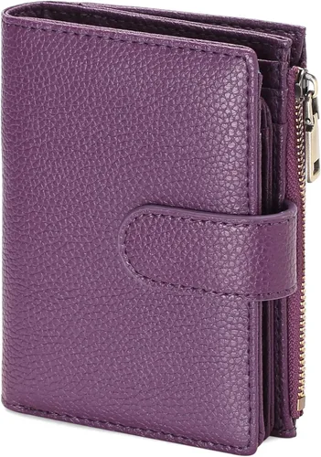 Vista 15 de GAEKEAO Cartera pequeña de cuero vegano con bloqueo RFID plegable para mujer, tarjetero compacto con bolsillo con cremallera y ventana
