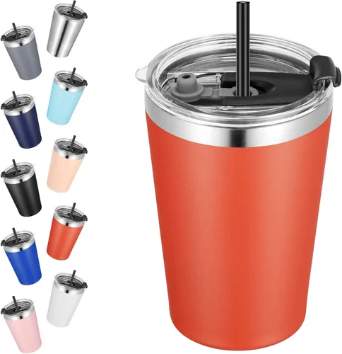 Vista 33 de VEGOND - Vaso térmico de acero inoxidable de 12 onzas con aislamiento al vacío de doble pared, vaso para viaje con tapa y pajita reutilizable Negro