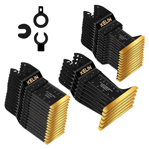 Vista 15 de KELIN Kit de 116 cuchillas oscilantes multiherramienta, 4 tipos de hojas de sierra de titanio para madera, metal, paneles de yeso, tuberías, se