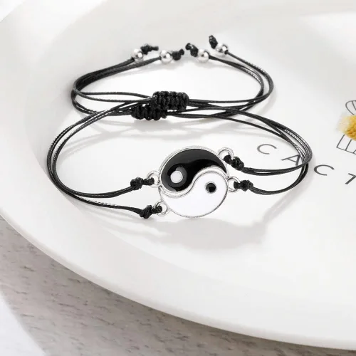 Vista 4 de Pulseras para parejas de mejores amigas, pulseras para 2 personas a juego con Yin Yang para él y ella, joyería para mejor amiga, amistad, relación