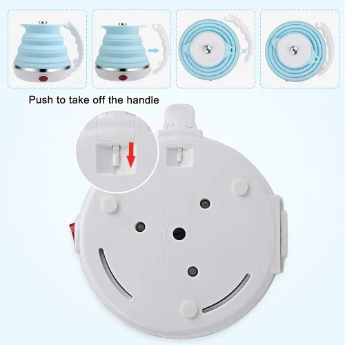 Vista 7 de Hervidor de Viaje Mejorado, ShineMe Silicona de Grado Alimenticio de Doble Voltaje 110-220V, Ultradelgado, Portátil, con Taza, Adaptador Universal