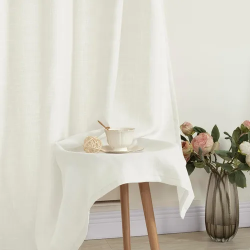 Vista 8 de LAMIT Cortinas de Lino de 40 Pulgadas de Largo para Cafetería, Paneles Filtrantes de Luz, Cortinas de Lino Natural con Ojales de Privacidad Blanco