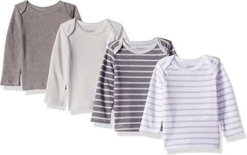 Vista 11 de Hanes Camiseta de manga larga para bebé, camiseta de punto Ultimate Flexy para niños y niñas, paquete de 4 Conjunto de Brwn Dk Verde Azul