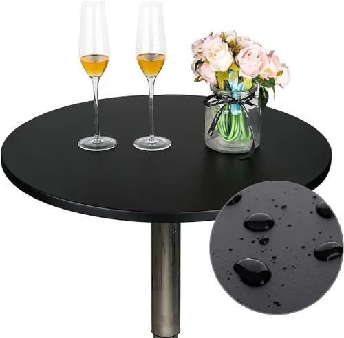Vista 7 de JISEN Mantel elástico ajustable redondo de licra para cóctel con brillo metálico, cubierta de mesa con tapa de 61 cm, color dorado
