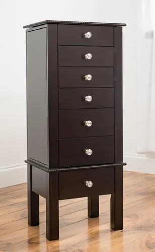 Vista 7 de Hives and Honey Crystal Jewelry Armoire Moderno organizador de almacenamiento de café expreso con cajones divididos y ganchos para collares, diseño