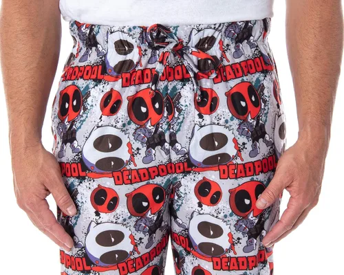 Vista 2 de Marvel Deadpool Heads Will Roll - Pantalones de pijama para hombre con estampado de personajes Chibi
