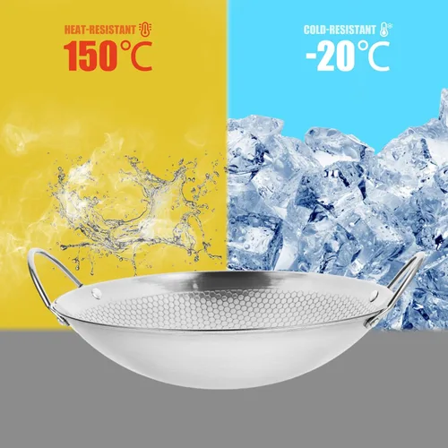 Vista 8 de Yardwe Wok Sartén de acero inoxidable Stir Fry Sartenes de 8 pulgadas Olla caliente de hierro Sartén de hierro de doble mango Olla de cocina china