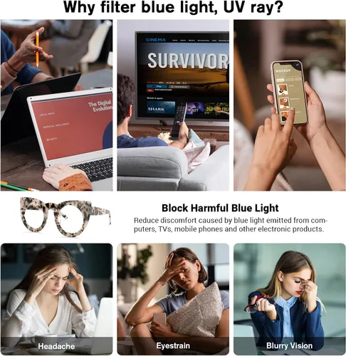 Vista 3 de [Usado] VOOGLAM Gafas de bloqueo de luz azul ojo de gato para mujer, gafas de gran tamaño a la moda, Cadence VFP0290