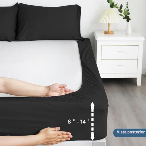 Vista 4 de Paquete de 2 fundas protectoras de colchón tamaño individual, sábana bajera impermeable para cama individual Negro
