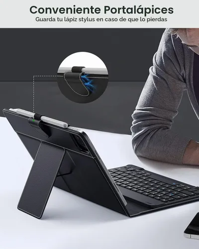 Vista 3 de MoKo Funda universal para tablet con teclado QWERTY para tablet de 9", 9.7", 10.1", 10.2", 10.4", 10.5", 10.9", con teclado Bluetooth inalámbrico