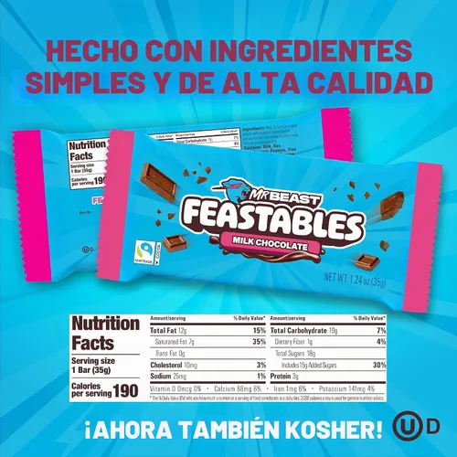 Vista 2 de MrBeast Feastables - Barra de chocolate con leche, tamaño completo, 24