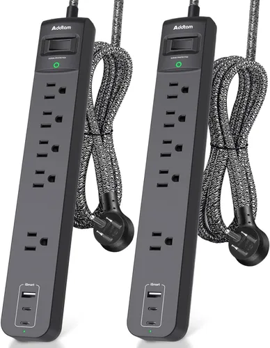 Vista 3 de Addtam Paquete de 2 protectores de sobretensiones de regleta de alimentación – 5 tomas de corriente espaciadas amplias, 3 puertos de carga USB