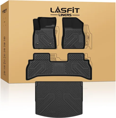 Vista 64 de LASFIT - Tapetes de suelo y maletero de auto, ajuste personalizado, de TPE, para todo tipo de clima, impermeable, juego completo, negros