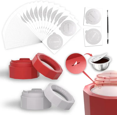 Vista 11 de BinZetic® Kit de recarga de cápsulas Vertuoline reutilizable, diseño de papel de aluminio fácil de cortar en la parte inferior y 100 tapas