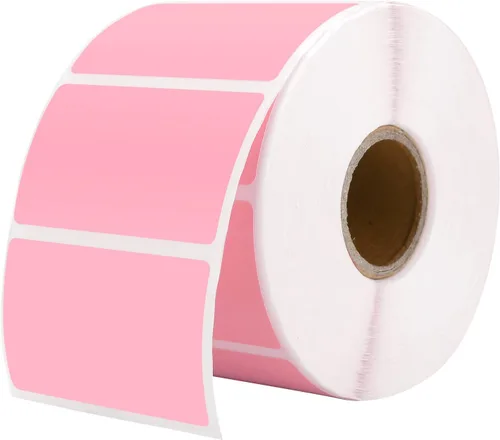 Vista 2 de Etiquetas adhesivas térmicas de círculo rosa de 2 pulgadas+etiquetas térmicas rosas de 2.25 x 1.25 pulgadas