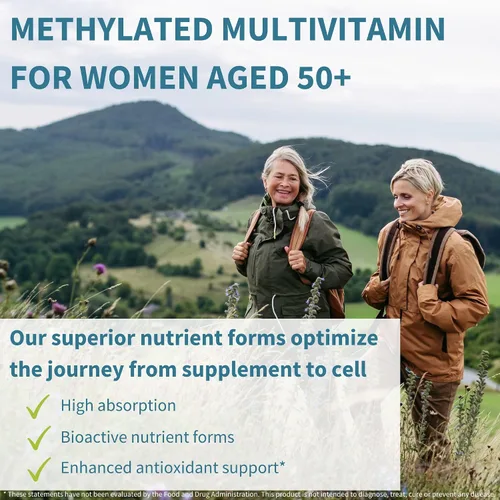 Vista 2 de Igennus Multivitamínico metilado para mujeres de 50 años, calcio y magnesio para apoyo óseo, liberación sostenida y vitaminas B activas, fórmula sin