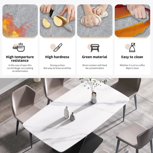 Vista 5 de Montary Mesa de comedor de mármol artificial, moderna mesa de comedor de piedra sinterizada de 63 pulgadas para 4-6 asientos, mesas de comedor
