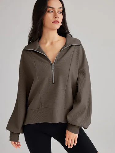 Vista 2 de EFAN Womens Half Zip Up Cropped Hoodies Pullovers Sweatshirts Quarter Zipper Rib Knit Sweaters Fall Winter Clothes 2023