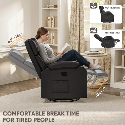 Vista 5 de Silla reclinable Homall, silla oscilante giratoria de 360 para adultos, silla de masaje para guardería con respaldo y reposapiés ajustables, sillas
