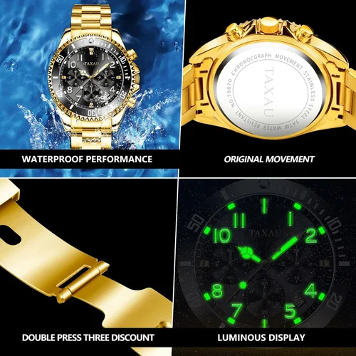 Vista 5 de Taxau Business Quartz Men's Watch Stainless Steel Waterproof Simple Watches for Men Large Face Easy Read Date Dress Watch with Battery for Gift