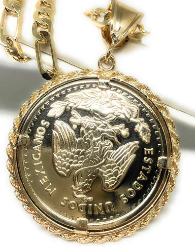 Vista 3 de Fran & Co. Cadena Colgante Moneda Mexicana Centenario Mexicano Moneda 50 Pesos Chapado en Oro 26", Metal
