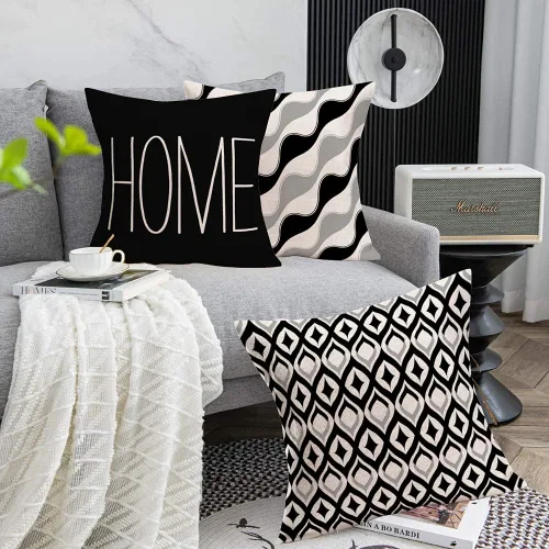 Vista 3 de Fukeen Home - Juego de 4 fundas de almohada geométricas decorativas modernas de 16 x 16 pulgadas, color negro, blanco, gris, flecha, rayas, ondas