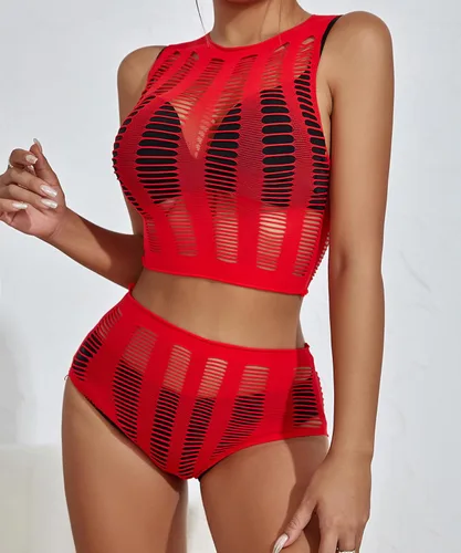 Vista 2 de Buitifo Conjunto de lencería para mujer, body de red de dos piezas