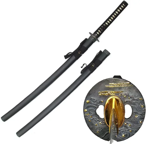 Vista 7 de MAKOTO Espada samurái negra de Katana afilada hecha a mano de 40 pulgadas
