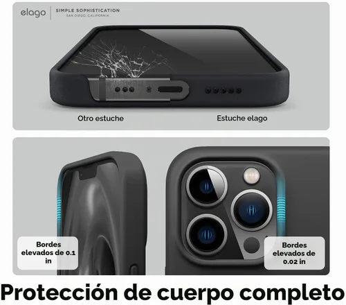 Vista 5 de elago Compatible con funda para iPhone 13 Pro, funda de silicona líquida, cubierta protectora de cuerpo completo, delgada, forro de microfibra Negro