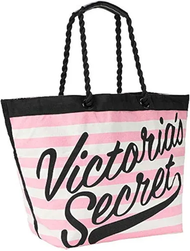 Vista 2 de Victorias Secret Tote Bag Shopping Pink White Stripe Weekender