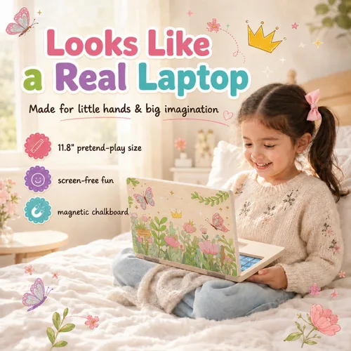 Vista 3 de Montessori Toys - Regalos de cumpleaños para niñas de 4 años, portátil floral de 11.8 pulgadas, artículos esenciales para la escuela en casa, juego