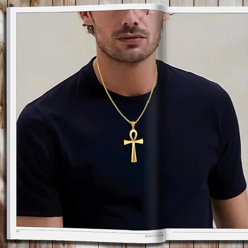 Vista 5 de JUNOVUROS Collar con colgante de cruz de Ankh antigua de 18 a 28 pulgadas para hombres, mujeres, niños y niñas, acero inoxidable 316L con tamaños