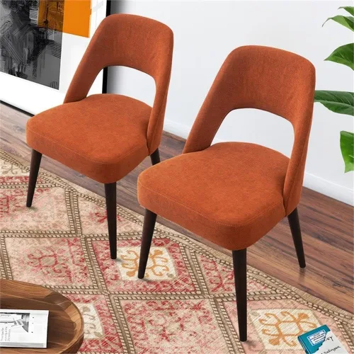 Vista 3 de ASHCROFT Avol Mid-Century - Silla de comedor de tela moderna en color naranja (juego de 2)