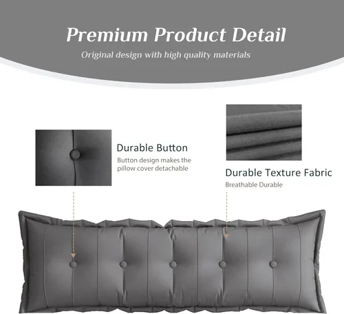 Vista 5 de VERCART Almohada grande para cabecero, almohadas de sofá cama, almohada de lectura, almohada de cabecera de cama, almohada de apoyo de Gris